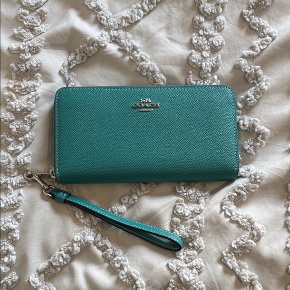 Coach Handbags - Coach Turquoise Wristlet Clutch
